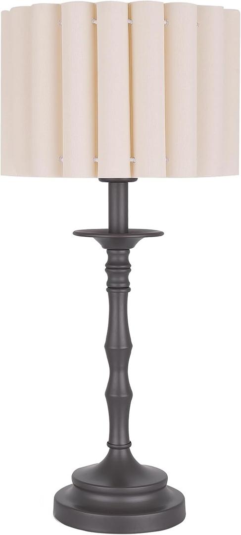 Vintage Brown Scalloped Table Lamp, Rustic/Farmhouse Pleated Lamp, Scalloped Lampshade and Bamboo Lamp Post, for Living Room Bedside Side Table (21.4'' Tall Pack of 1)