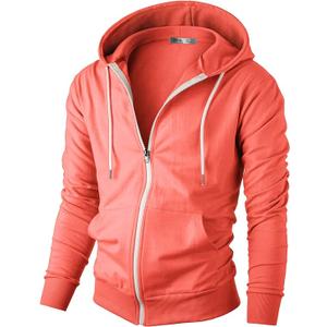 Ohoo Men's French Terry Full-Zip Hooded Sweatshirt with Pockets Lightweight Zip Up Slim Fit Hoodie S