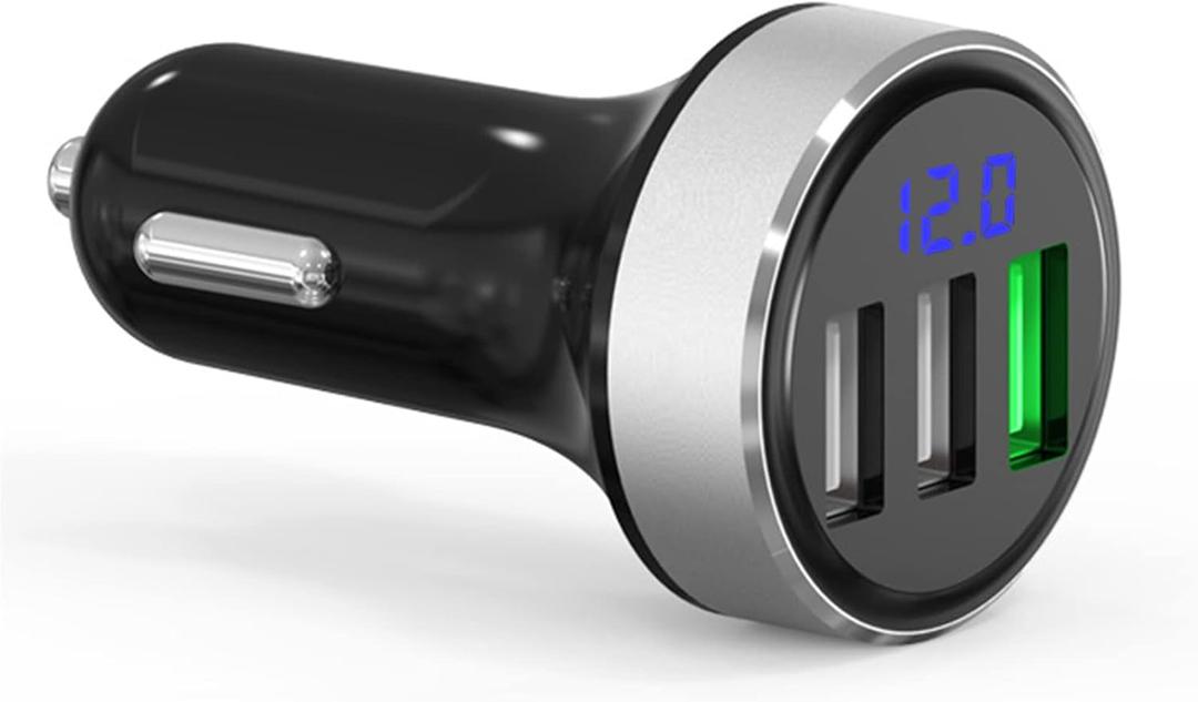 LIHAN 3 USB Car Charger,12V/24V Voltage Meter, QC3.0 Output 4.8A, Cigarette Lighter Plug Adapter Compatible with iPhone,iPad, Samsung, USB Charging Devices, Silver