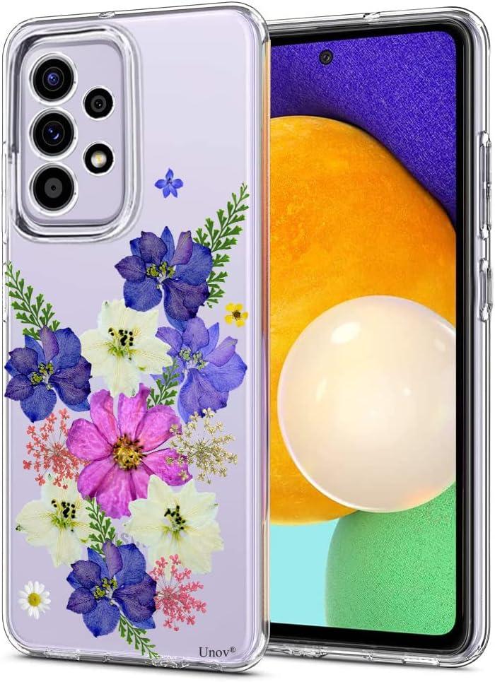 Unov Case Compatible with Galaxy A52 4G and 5G Clear with Design Soft TPU Shock Absorption Slim Embossed Pattern Protective Back Cover Galaxy A52 4G/5G (Very Peri Bouquet)