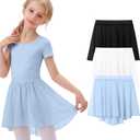 4 x 3 Pack Girls' Ballet Skirts | Dance, Wrap, Toddler, Kids, Ballerina, Chiffon, Elastic Waist, Dancewear, for 2-12 Years, Soft, Stretchy (Blue)