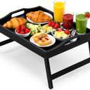 Bamboo Breakfast Tray Table with Folding Legs for Bed Table Sofa - Eating & Laptop Tray Bamboo with Folding Legs (Black) (19.9" x 12.3" x 8.3")