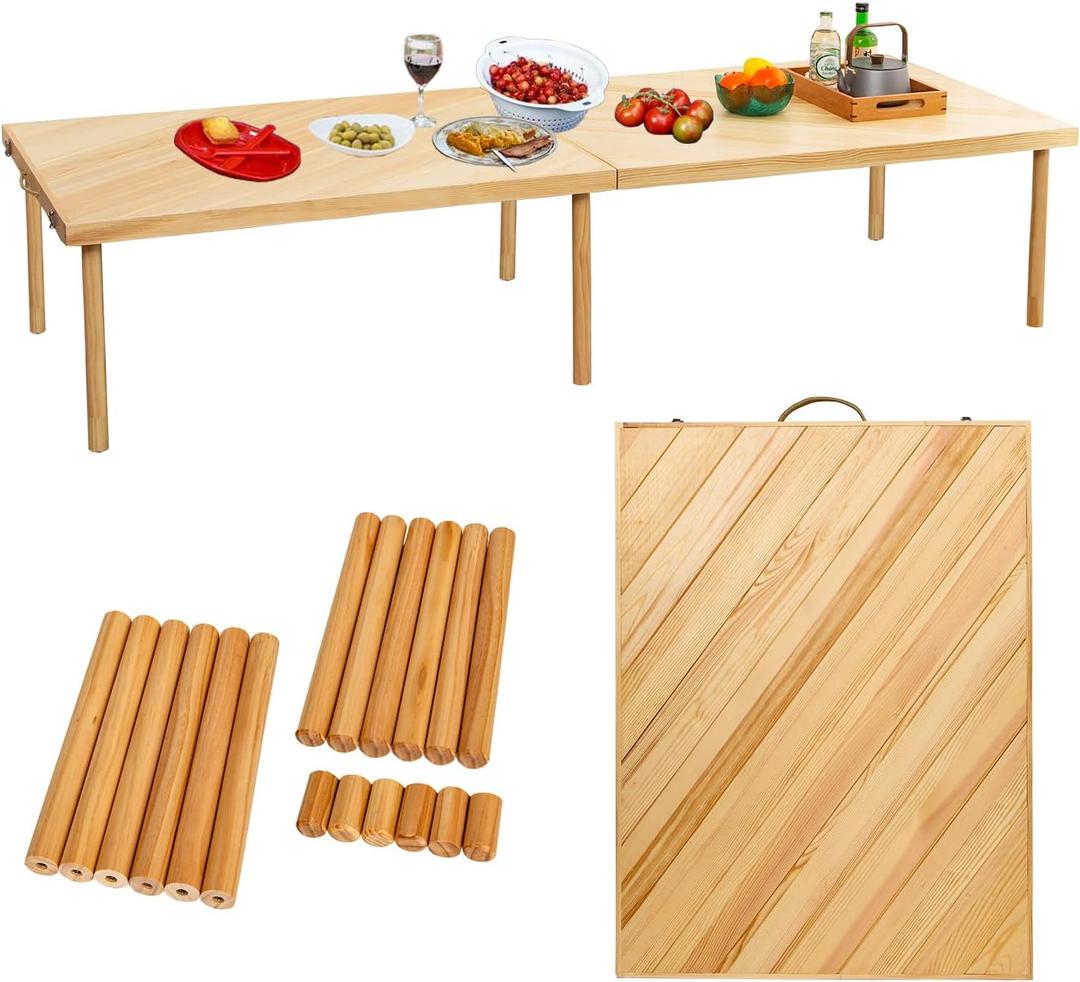 80"x30" Boho Wooden Picnic Table, Portable Outdoor Low Picnic Table with Adjustable Legs 13" & 16" for Floor Seating, Beach, Camping, BBQ, Backyard, 80x30in Seating for 12 People