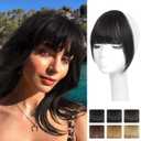 NAYOO Bangs Hair Clip - Brown Black Fake Bangs 100% Real Human Hair Extensions French Bangs for Women Fringe with Temples Hairpieces Curved Bangs for Daily Wear (Brown Black, French Bangs)