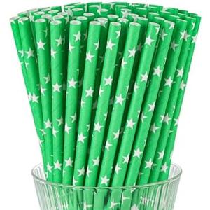 Set of 2 Packs, Paper Straws, 7.9 x 0.236 in, 200 Count, Food Grade, Biodegradable (100, Green)