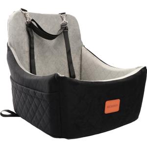 Dog Car Seat for Medium Sized Dog,Pet Travel Car Bed with Seat Belt Channle,Fully Detachable and Washable Car Dog Seat with Adjustable Straps,3 Straps Easy to Install (Black/Grey)
