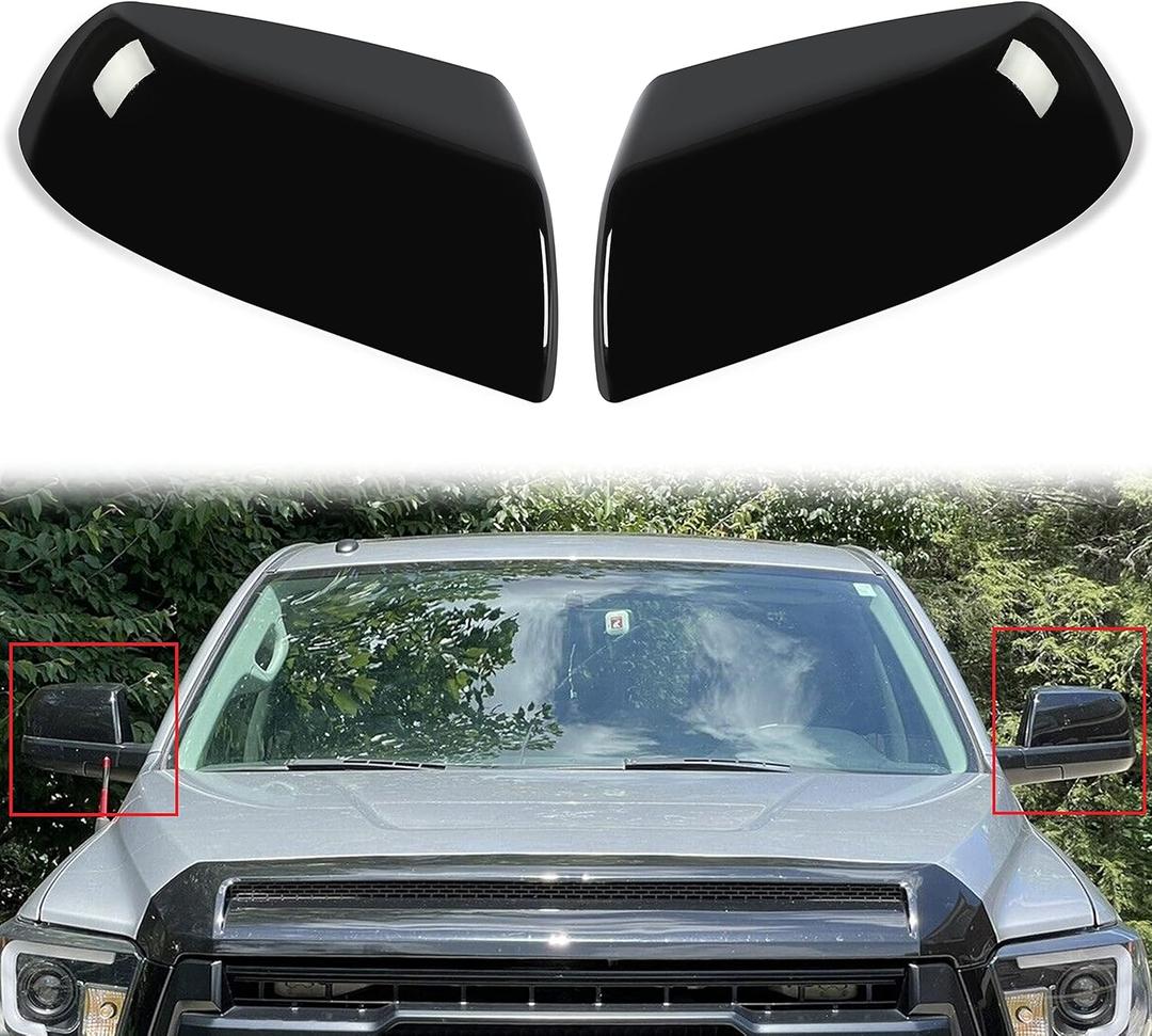 HECASA Mirror Covers Caps Kit Compatible with 2007-2022 Toyota Tundra Crewmax Sequoia Glossy Black