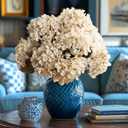 Artificial Flower Fake Silk Hydrangea Heads Bouquet with Stems Bulk for Fall Decoration Table Center Christmas Indoor Outdoor Faux Floral Realistic with Leaves Plants Crafts 8PCS (White)