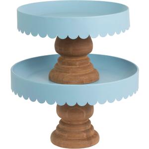 Boston International Cake Stand Set  Scalloped Pedestal Stands for Cakes, Desserts, Cupcakes & Pies for Weddings, Parties & Special Occasions, Set of 2, Sky Blue
