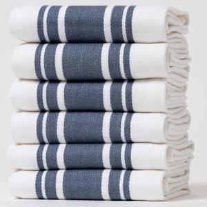 Casa De Lan Kitchen Towels Set – Pack of 6 (20’’ x 30’’) Extra Large Premium Cotton Dish Towels for Kitchen – Super Striped Towels – Absorbent – 100% Cotton – with Hanging Loop – Blue