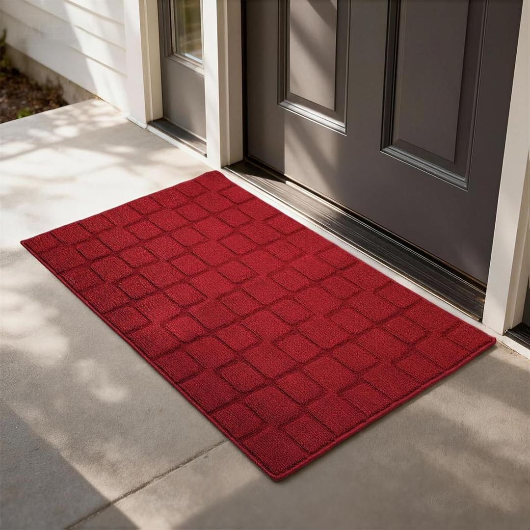 Front Door Mat Outside Entrance, Outdoor Indoor Door Mats for Entryway, Entrance, Entry, Patio, Waterproof Non Slip Doormat, Low-Profile, 24" 35", Red
