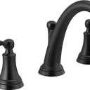 Delta Woodhurst Matte Black Bathroom Faucet 3 Hole, 8 Inch Widespread Bathroom Sink Faucet for Vanity, Metal Push-Pop Drain Assembly, Matte Black 3532LF-BLMPU
