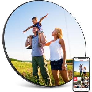 Frameo Digital Mirror Picture Frame, Touch Screen Smart WiFi Round Photo Frame Electronic, 32GB Storage, Wall-Mounted/Tabletop, Share Photos and Video with App