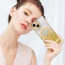 KANGHAR for iPhone 15 Case, Support for MagSafe [Four Corner Cushion Series] Love Heart Pattern Electroplate Edge Shockproof Durable Full Body Protection for Girls Women -Gold