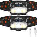LHKNL Headlamp Rechargeable, Lumen Super Bright Motion Sensor Head Lamp Flashlight,2-Pack Waterproof LED Headlight with White Red Light,8 Modes Head Lights for Camping Cycling Running Fishing (Black)