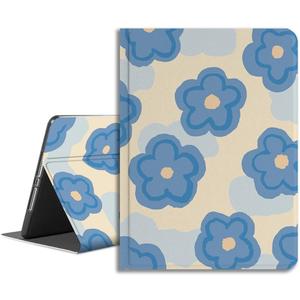 Compatible with iPad Case Mini 7th Gen 2024, Mini 6th Gen 8.3" 2021 with Flower Art Design for Women Girls, Folio Cute Cover, Multi-Angle Leather with Pencil Holder, Smart Teal Blue Bloom