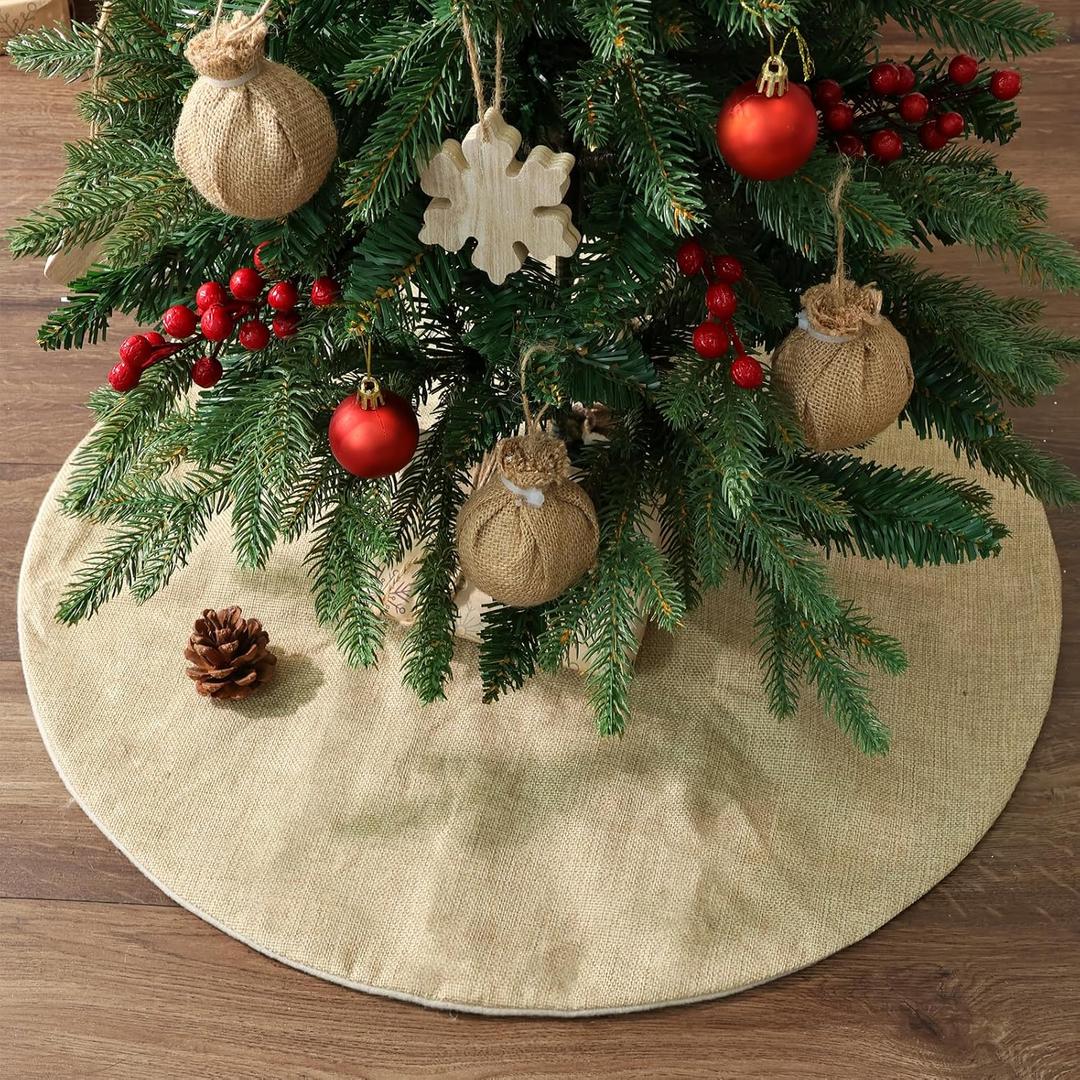 Ivenf Burlap Christmas Tree Skirt: 24 inches Small Double-Layer Plain Tree Skirts, Rustic Jute Tree Collar for Xmas Holiday Home Office Decor, Fall Winter Farmhouse Brown Christmas Decorations Indoor