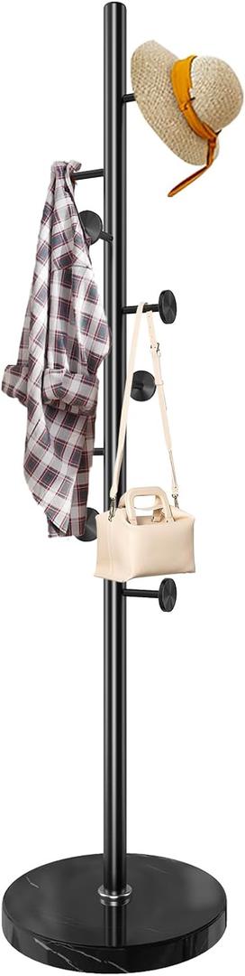 Modern Metal Coat Rack Stand with Natural Marble Base, Heavy Duty Coat Rack Freestanding with 8 Hooks, BlackStanding Coat Racks Hall Tree Stand for Bag, Jacket, Entryway Office