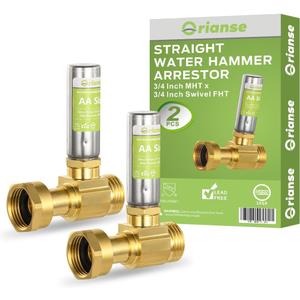 2 Pack Washing Machine Water Hammer Arrestor, 3/4 Inch MHT x 3/4 Inch Swivel hose FHT, Stainless Steel Straight Water Hammer Arrestor to eliminate water hammering Banging from washer