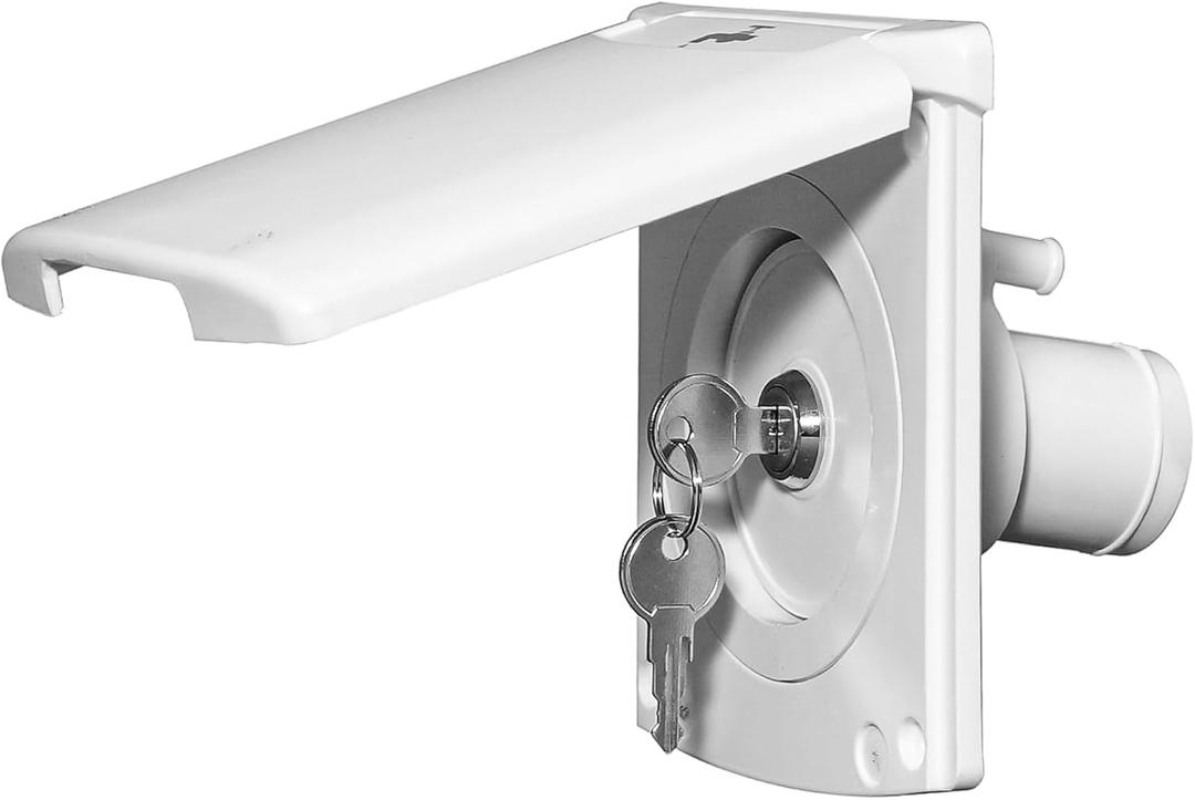 RV Water Inlet with Cover, Gravity Water Fill Inlet with Square Bayonet Style Cap Magnetic Attraction and Lock Keys, Fresh Water Connection for Rv Camper Motorhome Boats (White)