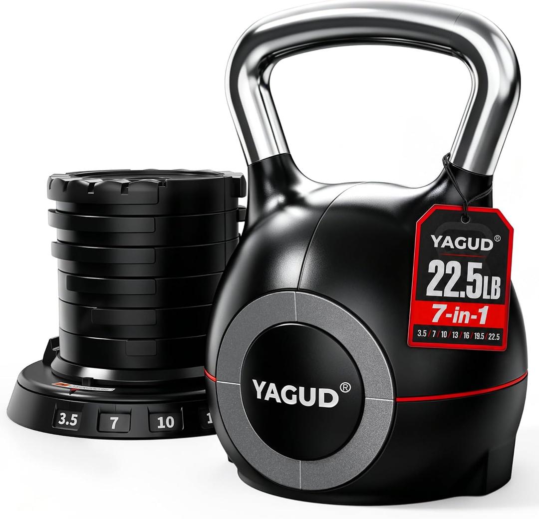 Yagud Adjustable Kettlebell, 22.5lbs Kettlebell Set with 7 Levels | Quick-Change Weights, Strength Training Equipment for Men/Women, Swings & Full-Body Workouts, Ergonomic Handle, for Home Gym, 22.5lbs
