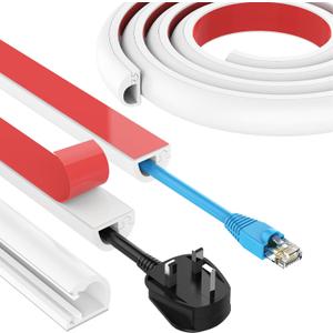 196 Inch Wall Cord Hider, Silicone Self Adhesive Cable Hider Cord Cover, Flexible Wire Covers for Cords Cable Cover Cable Concealer for Wires W0.59 H0.39 White (White, 196 inch)