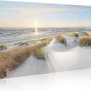 WALLSUP DECOR Coastal Beach Canvas Wall Art: Sunset Ocean Picture Seascape Painting Sea Artwork Sand Dunes Grass Prints for Bathroom Bedroom Home Office, 36"L x 24"W