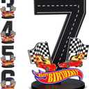 MiniInflat Race Car 7th Birthday Number Sign Centerpiece Race Car Theme 7th Birthday Party Supplies Wooden Table Decoration Photo Props for Boys Seven Years Old
