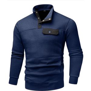 Wizoat Men's Quilted Sweatshirt Casual Waffle Stand Collar Button Pullover Sweatshirts (Blue, XXXL)