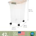 IRIS USA Airtight Dog Food Storage Container, WeatherPro, Up to 40 lbs, Removable Wheels, for Dog Cat Bird and Other Pet Food Storage Bin, Keep Fresh, Translucent Body, Made in USA, Clear/Almond