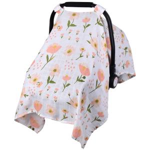 Muslin Car Seat Cover for Babies, Metplus Breathable Infant Carseat Cover Lightweight Baby Carrier Cover for Girls Boys, Fit Spring Summer/Hot Days/Warm Weather, Pink Floral
