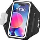Running Armband with Earphone Bag Cell Phone Armband for iPhone 17 16 15 Pro 14 Plus 13 11 XR, Galaxy S24/S10 Water Resistant Sports Phone Holder Case & Zipper Slot Car Key Holder for 6.9 inch Phone (Dark Black (Up to 6.9''))