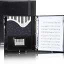 Choral Sheet Music Folder Organizer: 3 Ring Piano Music Binder with Plastic Sleeves - PU Leather Choir Folders with Hand Strap Elastic Band Fits Letter Size 8.5 x 11 inch, Black