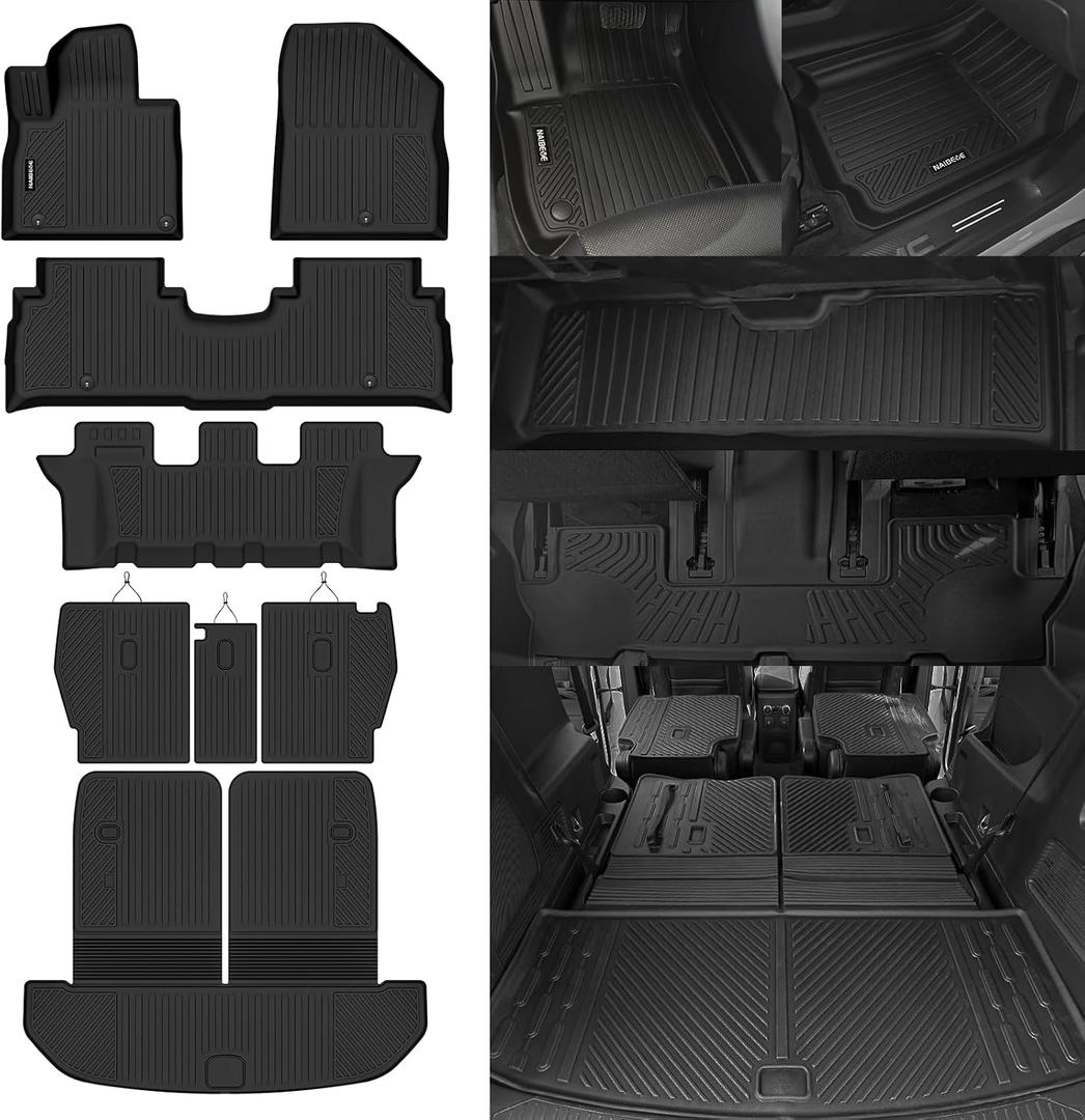 Naibeve Floor Mats for Kia Sorento 2016-2020 7 Seats (2nd Row Captain Seats) - All Weather Custom Fit for Kia Sorento Floor Mats & Trunk Mat with Backrest Mats & 2nd Row Backrest Mats Accessories