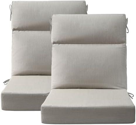 Unimatta Sunbrella Outdoor High Back Chair Cushion Seat Pads, 2-Pack 44 x 21 Inch Water-Repellent & Fade-Resistant Patio Furniture Cushions with Ties for Adirondack, Rocking Chairs, Specrtum Pebble