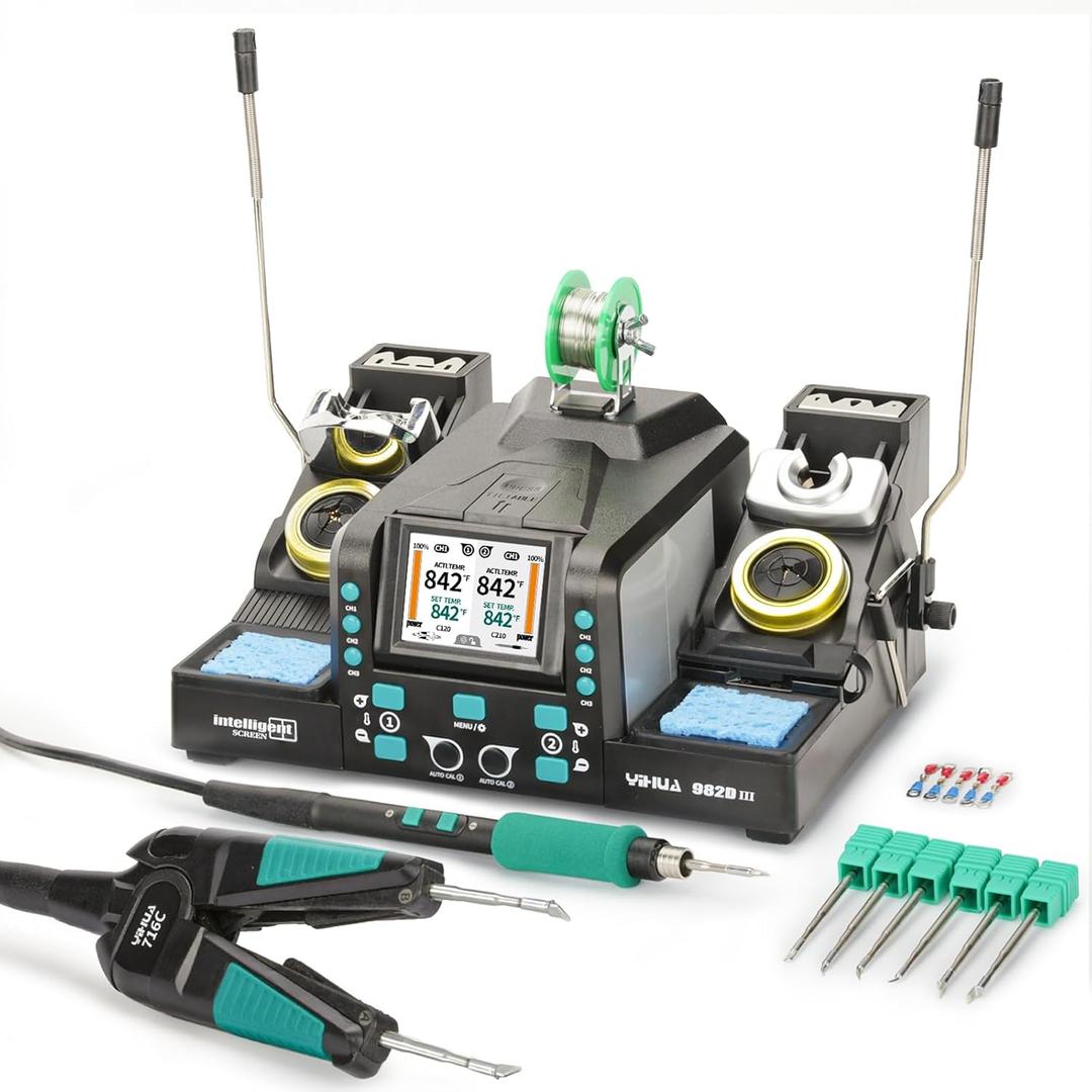 YIHUA 982D-III 2-IN-1 Precision Soldering Station with C210 Soldering Iron and C120 Hot Tweezers Cartridge Tip System for SMD Rework, Micro Soldering, Professional Soldering Iron Kit