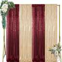 ShinyBeauty Light Gold Burgundy Sequin Backdrop 4 Pcs Sequin Curtains 2FTx8FT Glitter Curtains Wedding Backdrops Sparkle Photography for Happy Birthday