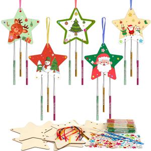 Fennoral 9 Pack Christmas Wind Chime Kit for Kids Make Your Own Star Wind Chime for Girls Boys Ornaments DIY Coloring Christmas Craft for Christmas Party Decoration