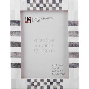 Handicrafts Home 5x7 Grey & White Picture Frame, Handmade Bone Inlay Checkered Photo Frame for Wall & Tabletop Display, Vintage, Boho & Modern Farmhouse Home Decor, Decorative Frame for Living Room, Bedroom, Desk & Gallery Wall - checkered Grey