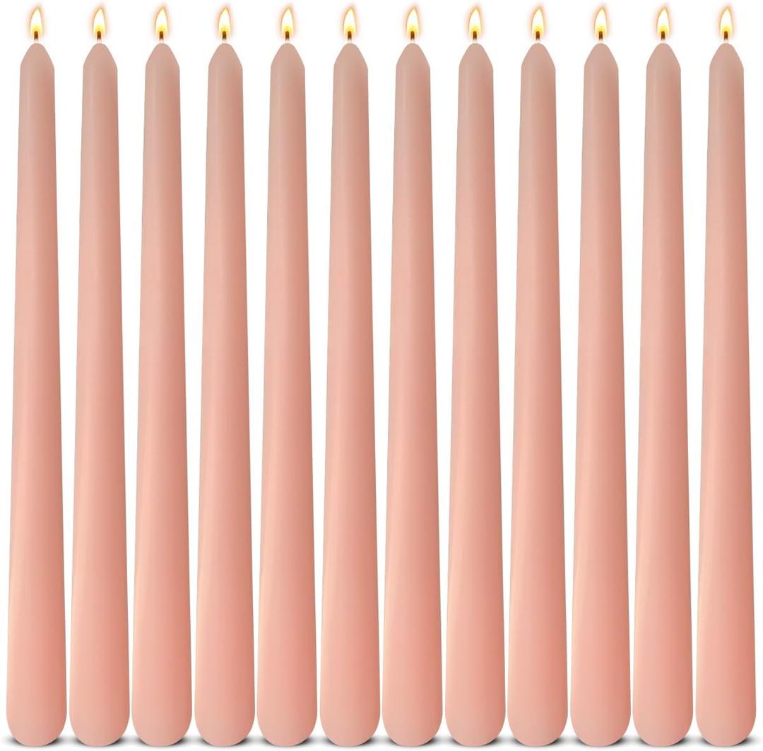 12 Pack 10 inch Soft Peach Taper Candles, Unscented Dripless Candlestick Bulk for Home Dinner Wedding Romantic, Long-Lasting Burn Time of 7-8 Hours (Flesh Pink)