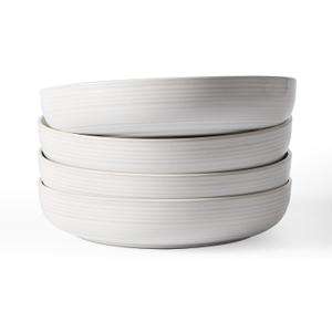 famiware Milkyway 33 oz Bowl Set, Pasta Bowls Set of 4, Salad Bowls, Double Reactive Glaze, Sturdy & Stackable, Ideal for Housewarming, Festivals, White Thread