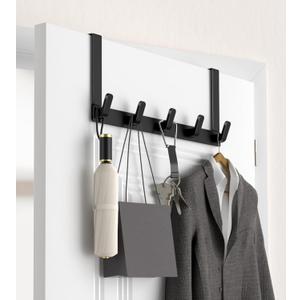 KitchLife Over The Door Hooks Hanger with Extended Arms for Easy Use by Women, Fits 1 3/4" Doors, L18U - Bathroom Accessories and Towel Rack Organization - 1 Pack, Matte Black
