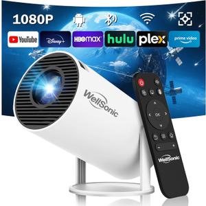 Portable Projector with WiFi and Bluetooth, Mini Projector Support 1080P, 180 Rotatable, Compatible with HDMI/USB/PC for Bedroom, Kids Room, Home Movie Nights