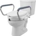 2-in-1 Toilet Seat Riser with Lid and Flip-Up Padded Arms, Raised Toilet Seat with Handles for Seniors, Elderly & Disabled, Secure Locking, Height Assistance Safety Support for Standard Toilets
