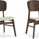 KISLOT Wooden Dining Chairs Set of 2, Upholstered Modern Dining Room Chairs, Mid Century Oak Kitchen Chairs with Ergonomic Wood Backrest for Farmhouse, Restaurant, Caf (Cream Fabric & Walnut Color)