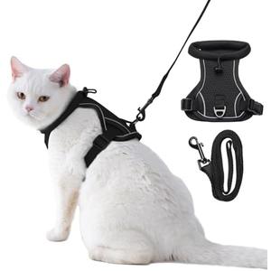 Dotoner Escape Proof Cat Harness and Leash Set Adjustable Soft Mesh Vest for Walking Safe Travel Vet Visit with Reflective Strips for Cats and Kittens(Black-S)