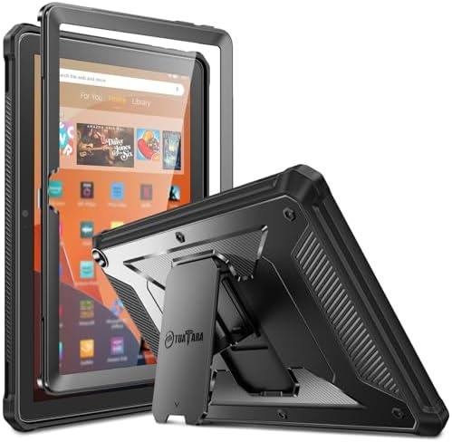 Fintie Shockproof Case for All-New Fire HD 10 Tablet (13th Generation 10.1", 2023 Release), [Tuatara] Rugged Unibody Hybrid Bumper Kickstand Cover with Built-in Screen Protector, Black