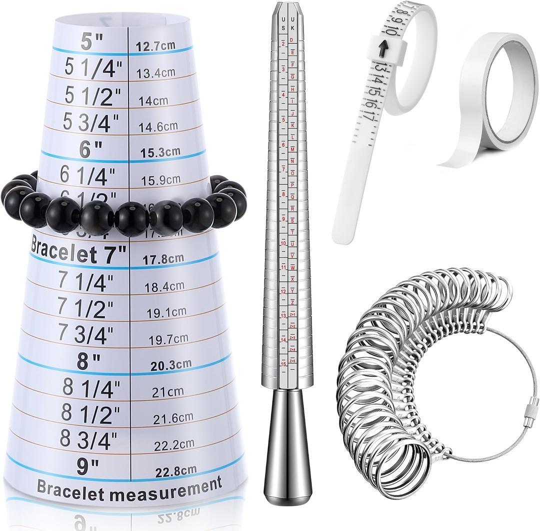 Ceoighe 5pack Ring Sizer Measuring Tool Kit, Mandrel Measurer, Premium Steel Measuring Tool, US Ring Size 0-13, Adjustable Bracelet Mandrel with Sizing Tape 5-9" Plastic Wrist Sizer for Jewelry Making