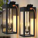 2-Pack 17.87" Extra Large Outdoor Wall Lights with GFCI Outlet, Black 2-Light Porch Lights Outdoor, Waterproof Exterior Lamp with E12 Sockets for House, Porch, Patio, Garage