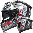 Unisex-Adult Full Face Motorcycle Helmet DOT Approved Motorbike Moped Street Bike Racing Crash Helmet with Graphic (Transparent Mirror, Large)